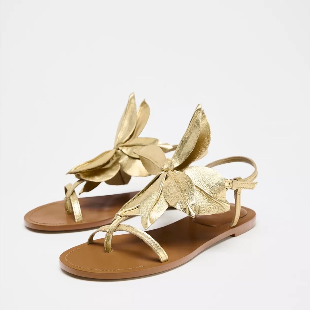 Zara Metallic Gold Women's Sandals BLOGGERES FAVORITE - Picture 4 of 10